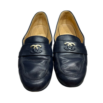 Used Chanel Loafers GHW Navy