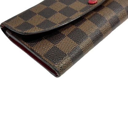 Used LOUIS VUITTON Damier Ebene Portefeuille Emilie Long wallet Brown Red