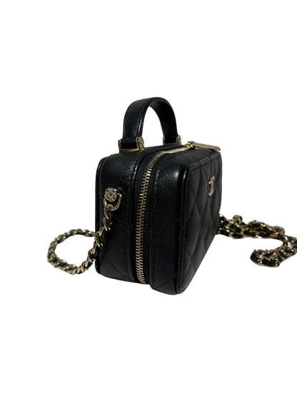 Used CHANEL Calfskin Leather Handle Mini Cross Body Bag Black GHW