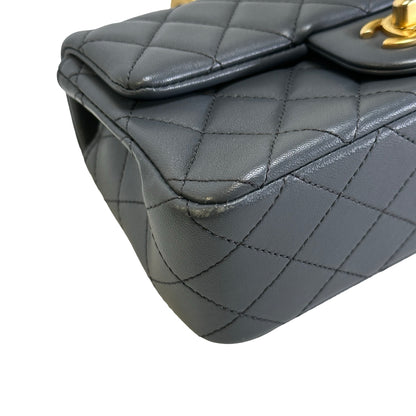 Used CHANEL Quilted Lambskin Mini Flap Bag With Gold Ball Mini Bag Grey GHW