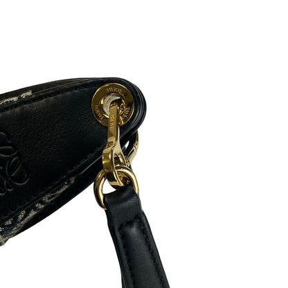 Used LOEWE Anagram Jacquard Luna Hobo Bag Navy Blue Black Beige