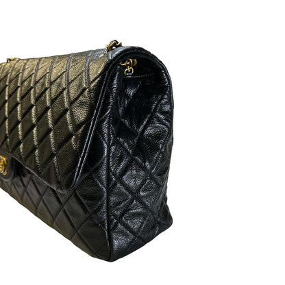 Used CHANEL Quilted Caviar Classic Flap Shoulder Bag Black Gold