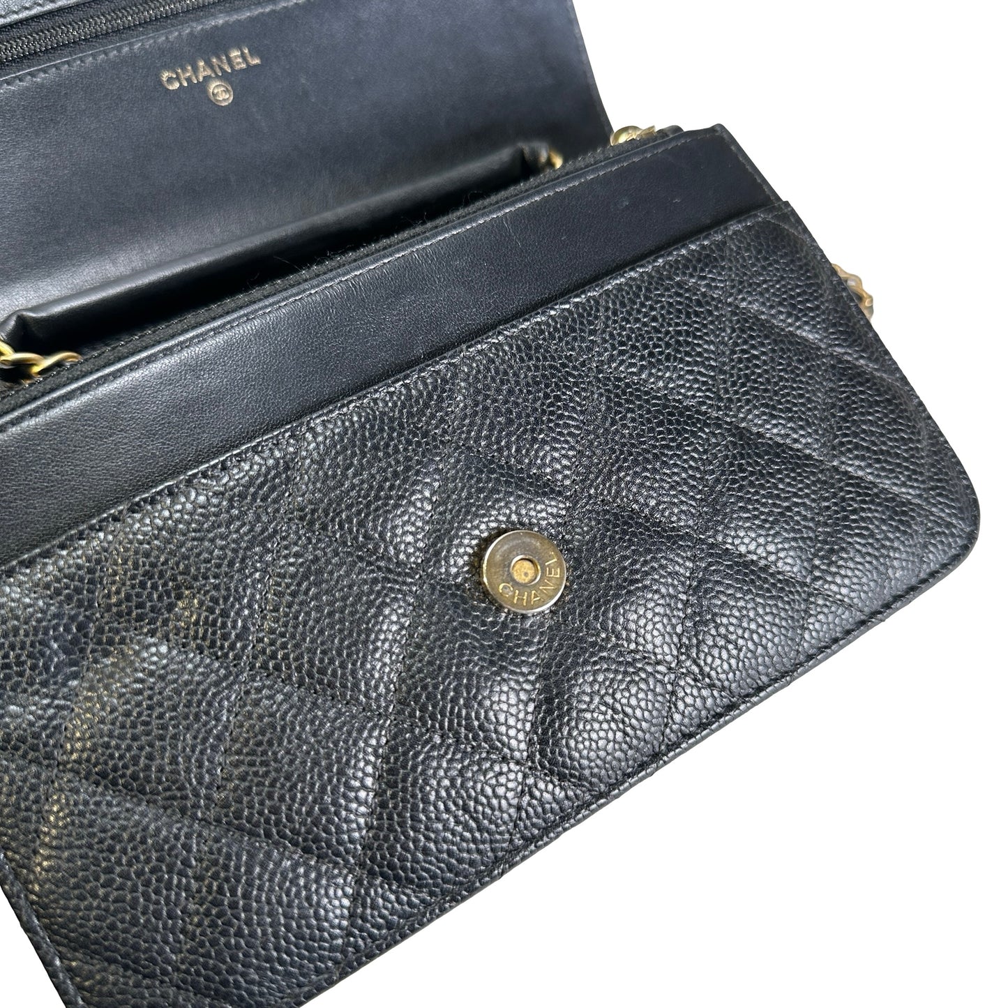 Used CHANEL Quilted Caviar Wallet On Chain Wallet on chain Black Gold