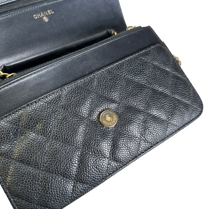 Used CHANEL Quilted Caviar Wallet On Chain Wallet on chain Black Gold