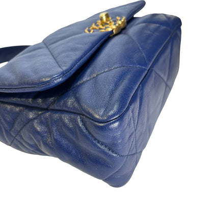 Used CHANEL Lambskin Quilted 19 Bag Shoulder Bag Navy Blue GHW