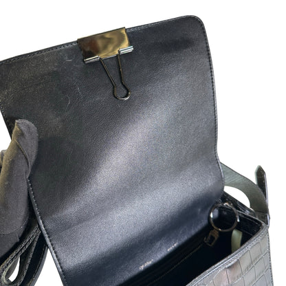 Used OFF-WHITE Crocodile Embossed Binder Clip Crossbody Bag Black PHW