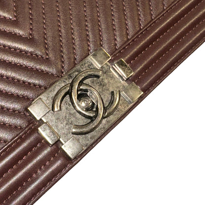 Used CHANEL Chevron Lambskin Boy Chain shoulder bag Burgundy