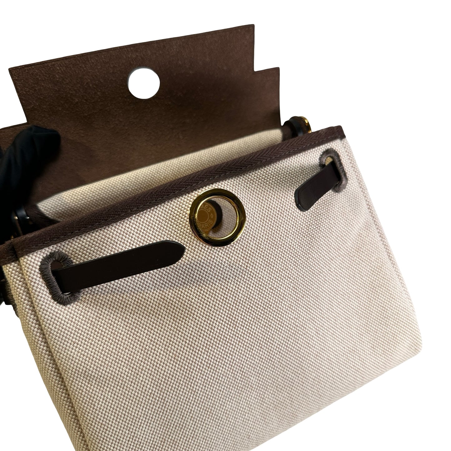 Used HERMES Canvas Leather Herbag Zip Handbag Beige Brown