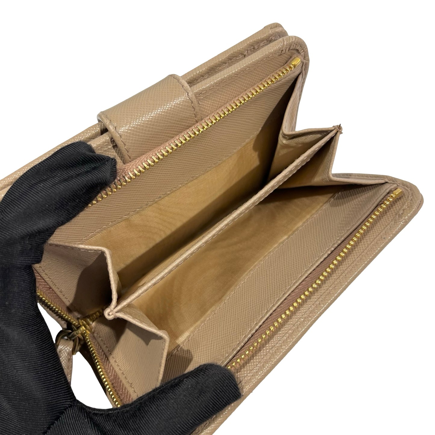 Used PRADA Saffiano Saffiano Leather Medium Bifold Wallet Wallet Beige GHW