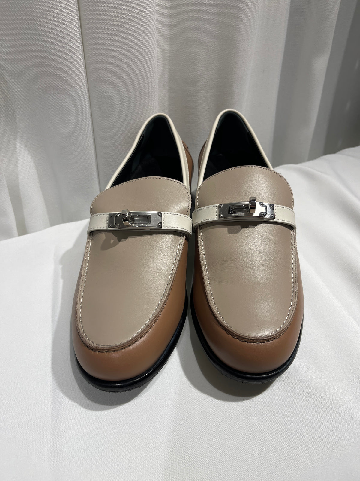 Used Hermès Shoes Beige Brown White PHW