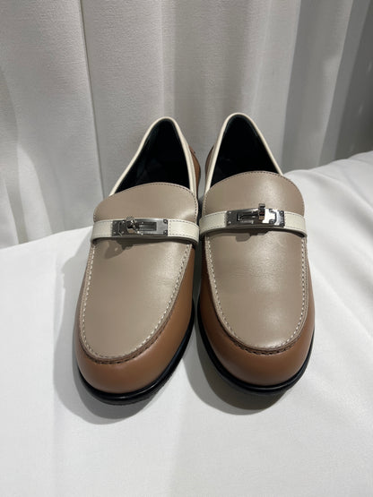 Used Hermès Shoes Beige Brown White PHW