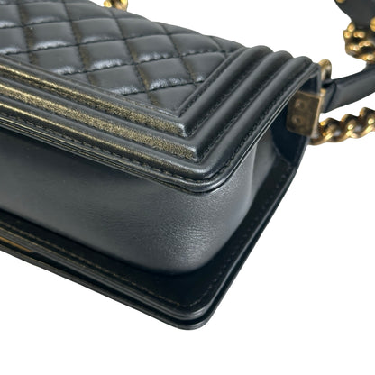 Used CHANEL Lambskin Boy 20 Shoulder Bag Black GHW