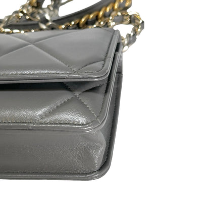 Used CHANEL Quilted Lambskin Chanel 19 Wallet On Chain Wallet on chain Grey GHW
