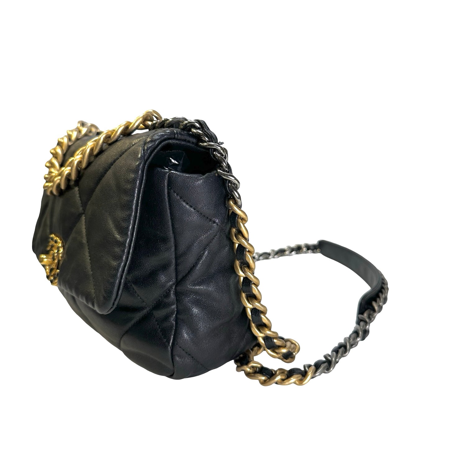 Used CHANEL Quilted Lambskin 19 Bag Shoulder Bag Black GHW