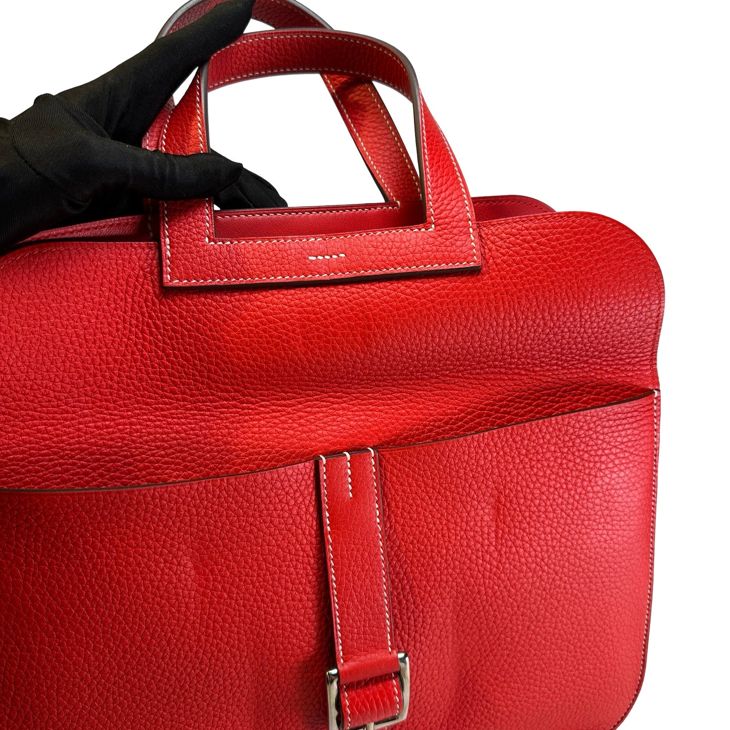 Used HERMES Clemence Halzan Shoulder Bag Red