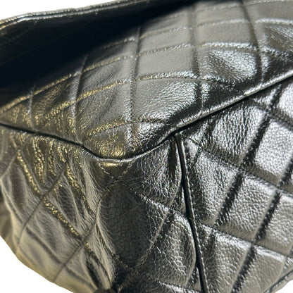 Used CHANEL Quilted Caviar Classic Flap Shoulder Bag Black Gold