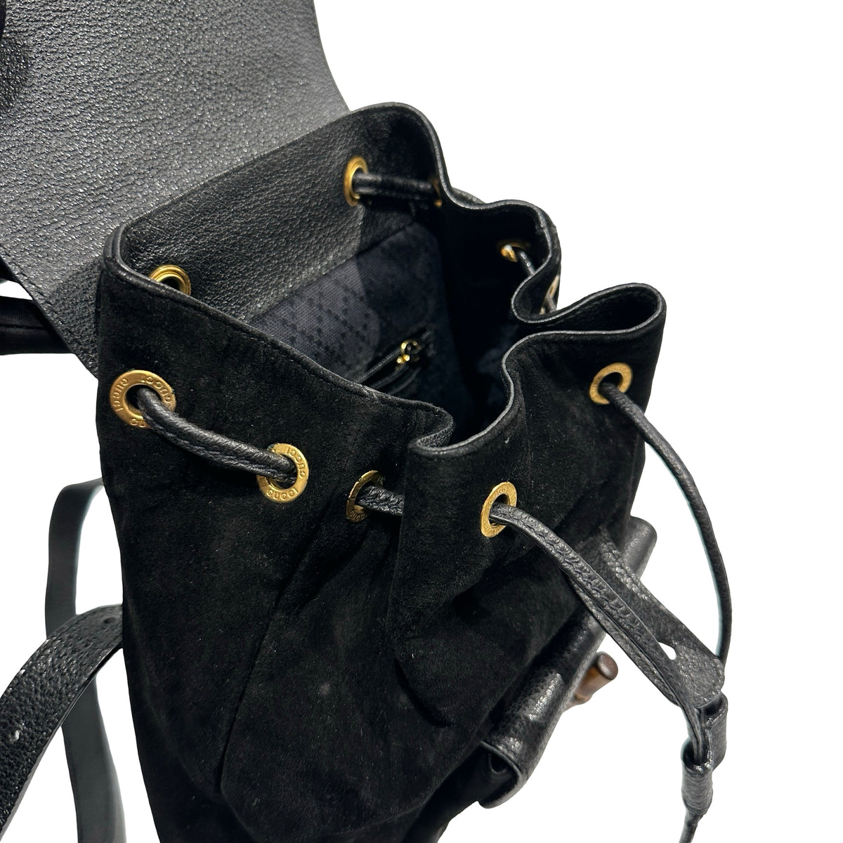 Used GUCCI Suede Leather Bamboo Bamboo Suede Backpack Backpack Black