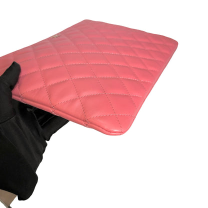 Used CHANEL Lambskin Cluth Clutch Pink PHW
