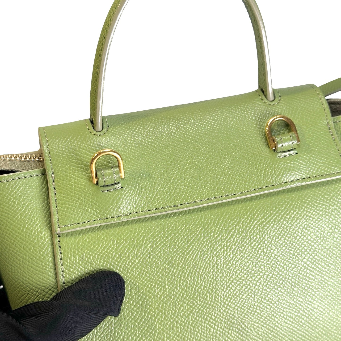 Used CELINE Grained Calfskin Pico Belt Bag Handbag Light Green