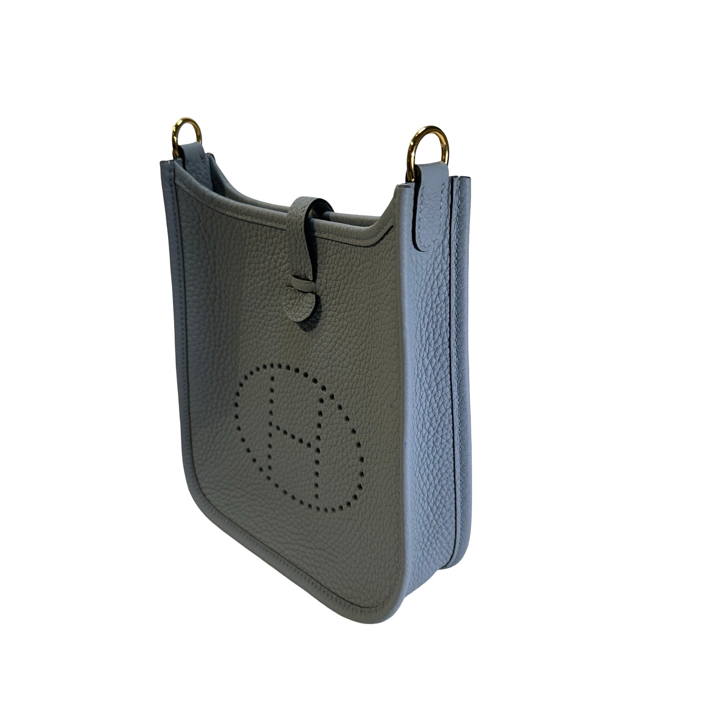 Used HERMES Clemence Leather Evelyne Crossbody Bag Blue GHW