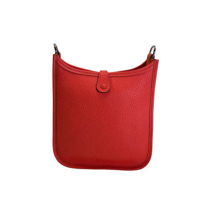 Used HERMES Clemence Leather Evelyne Shoulder Bag Blue