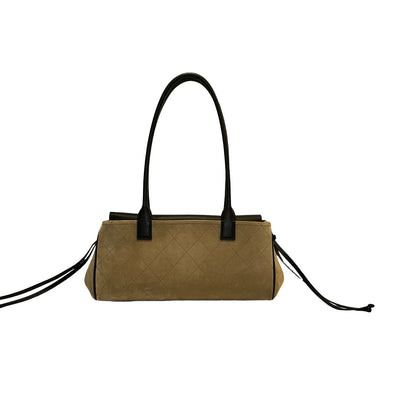 Brand New CHANEL Quilted Suede Calfskin Grained Calfskin Shopping Bag Shopping Bag Beige Black