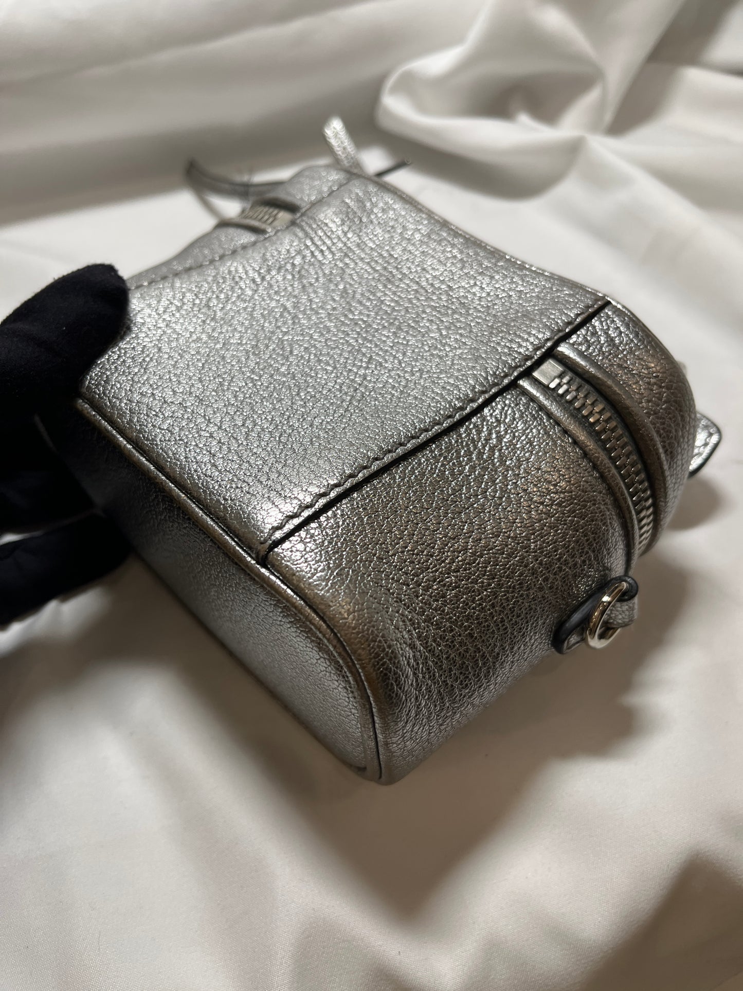 Used Miu Miu Calfskin Leather Vanity Bag Crossbody Bag Silver PHW