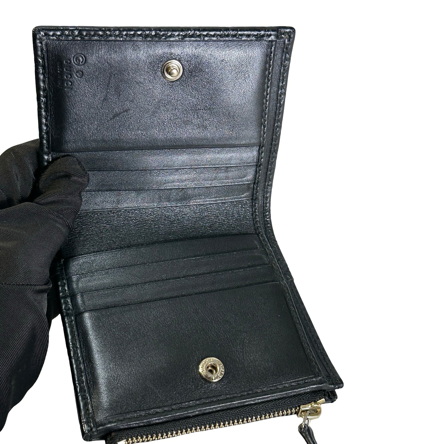 Used GUCCI Microguccissima Leather Microguccissima Compact Wallet Wallet Black GHW