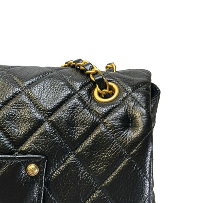 Used CHANEL Quilted Caviar Classic Flap Shoulder Bag Black Gold