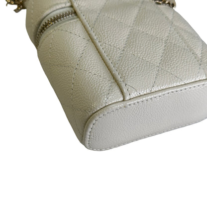 Used CHANEL Quilted Caviar Small Vanity Case with Chain Vanity case White