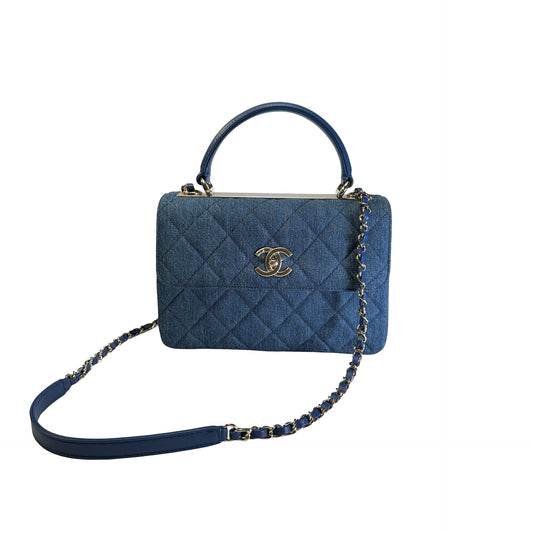 Used CHANEL Denim Trendy CC Small Two Way Shoulder Bag Navy GHW