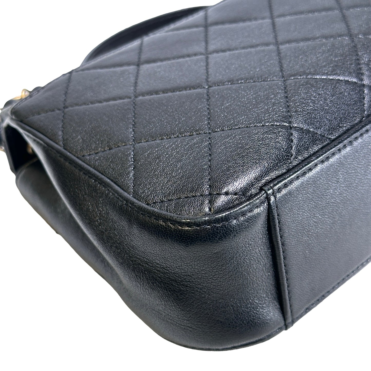Used CHANEL Lambskin Chain Infinity Top Handle Bag Cross body bag Black GHW