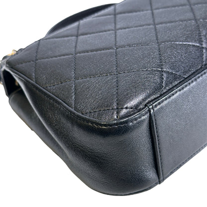 Used CHANEL Lambskin Chain Infinity Top Handle Bag Cross body bag Black GHW