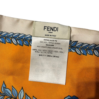 Used FENDI Silk Twilly Scarf Twilly Orange Blue Cream