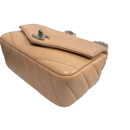 Used CHANEL Chevron Caviar Classic Flap Chain Shoulder Bag Beige