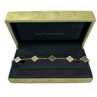 Brand New VAN CLEEF & ARPELS Mother of Pearl Diamonds Guilloche Vintage Alhambra BRACELET Gold White