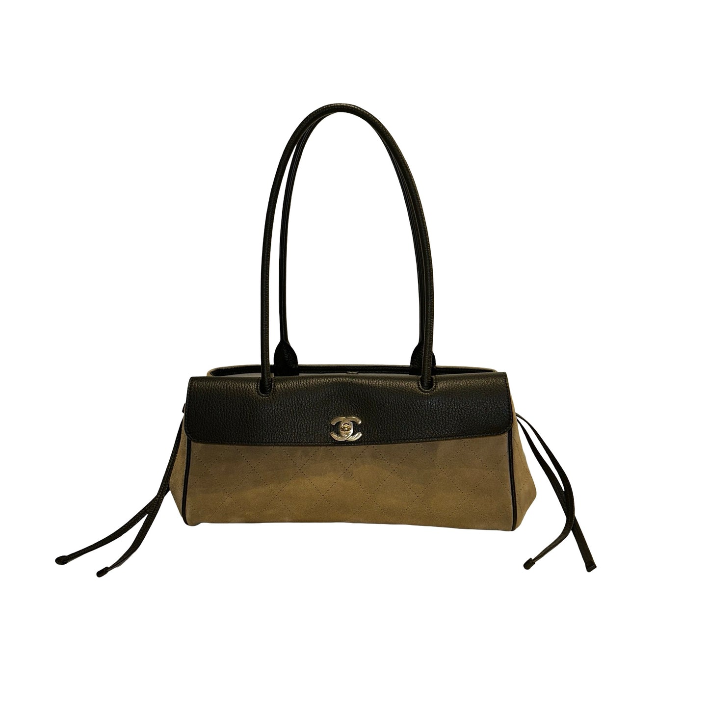 Brand New CHANEL Quilted Suede Calfskin Grained Calfskin Shopping Bag Shopping Bag Beige Black