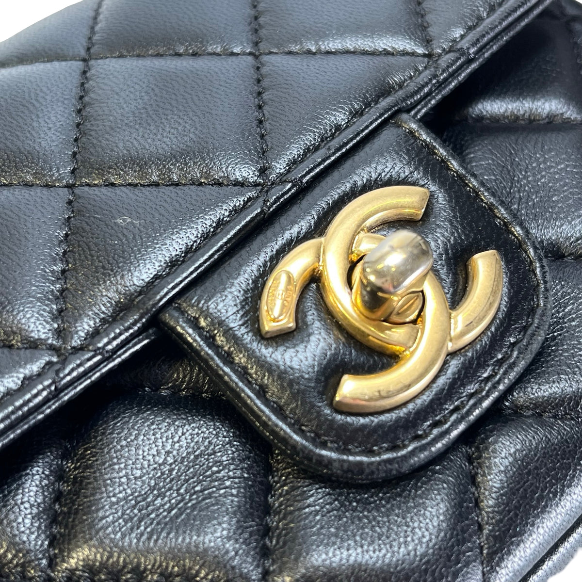 CHANEL Quilted Lambskin Mini Rectangular Flap Chain Shoulder Bag Black Gold