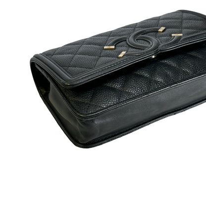 Used CHANEL Quilted Caviar Wallet On Chain Wallet on chain Black Gold