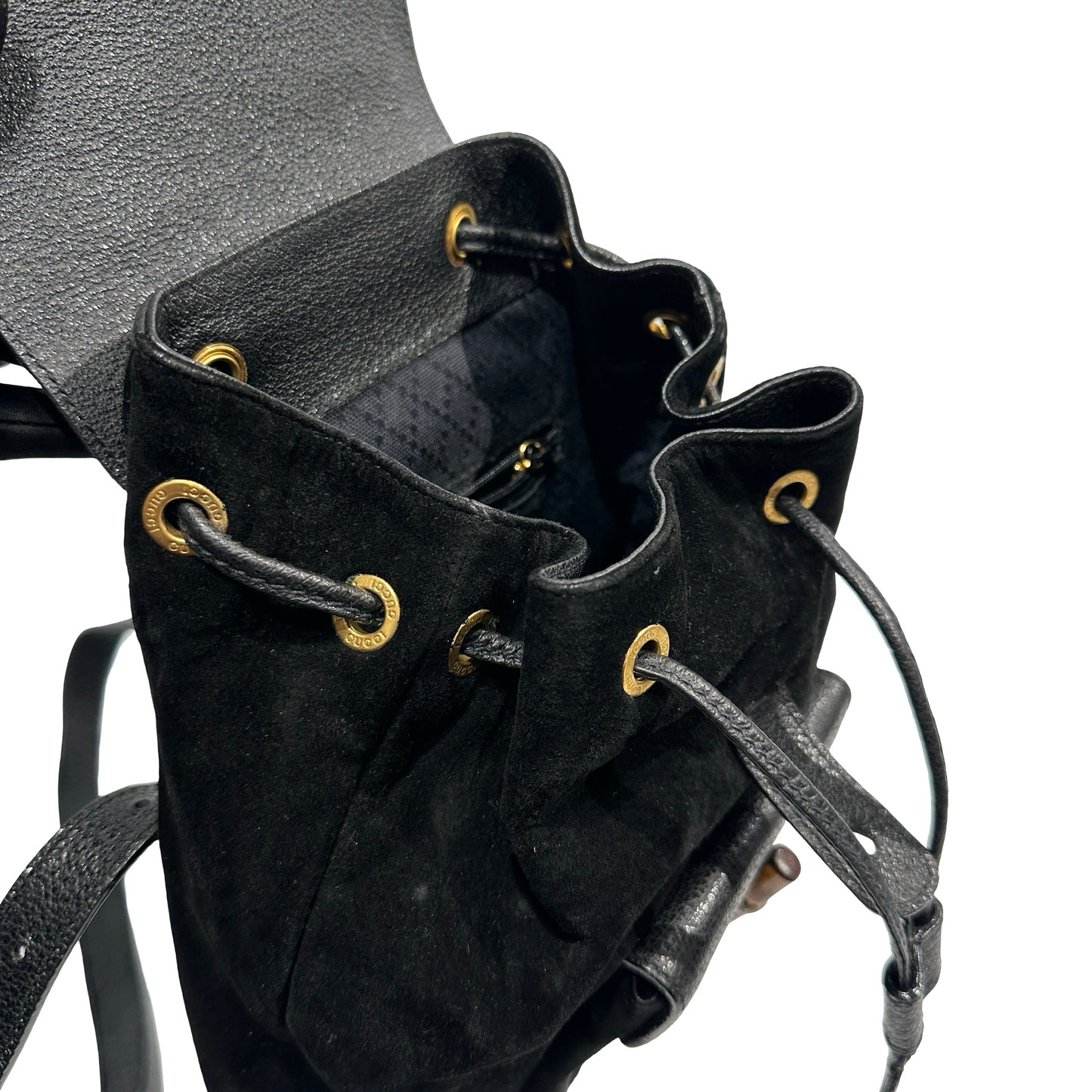 Used GUCCI Suede Leather Bamboo Bamboo Suede Backpack Backpack Black