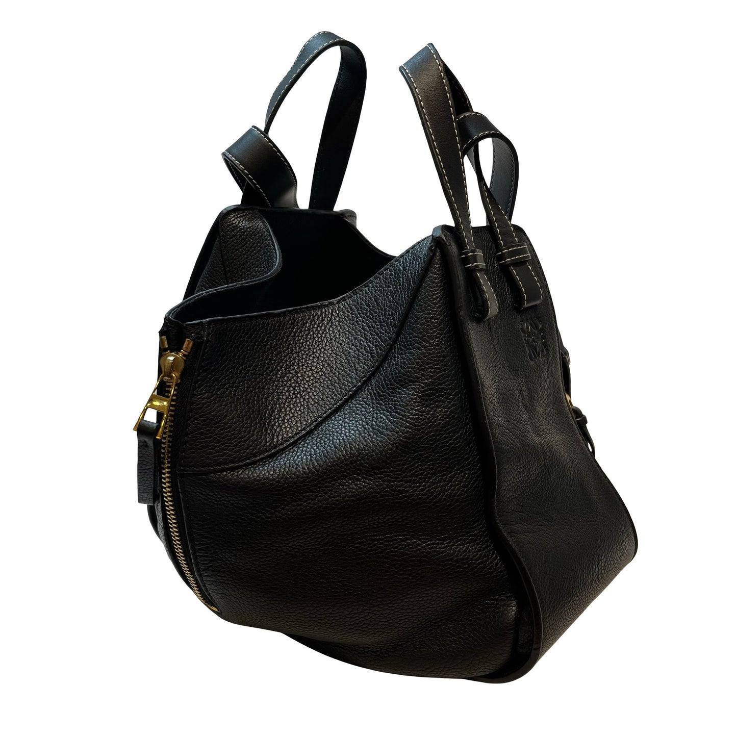 Used LOEWE Calfskin Leather Hammock small Shoulder Bag Black GHW