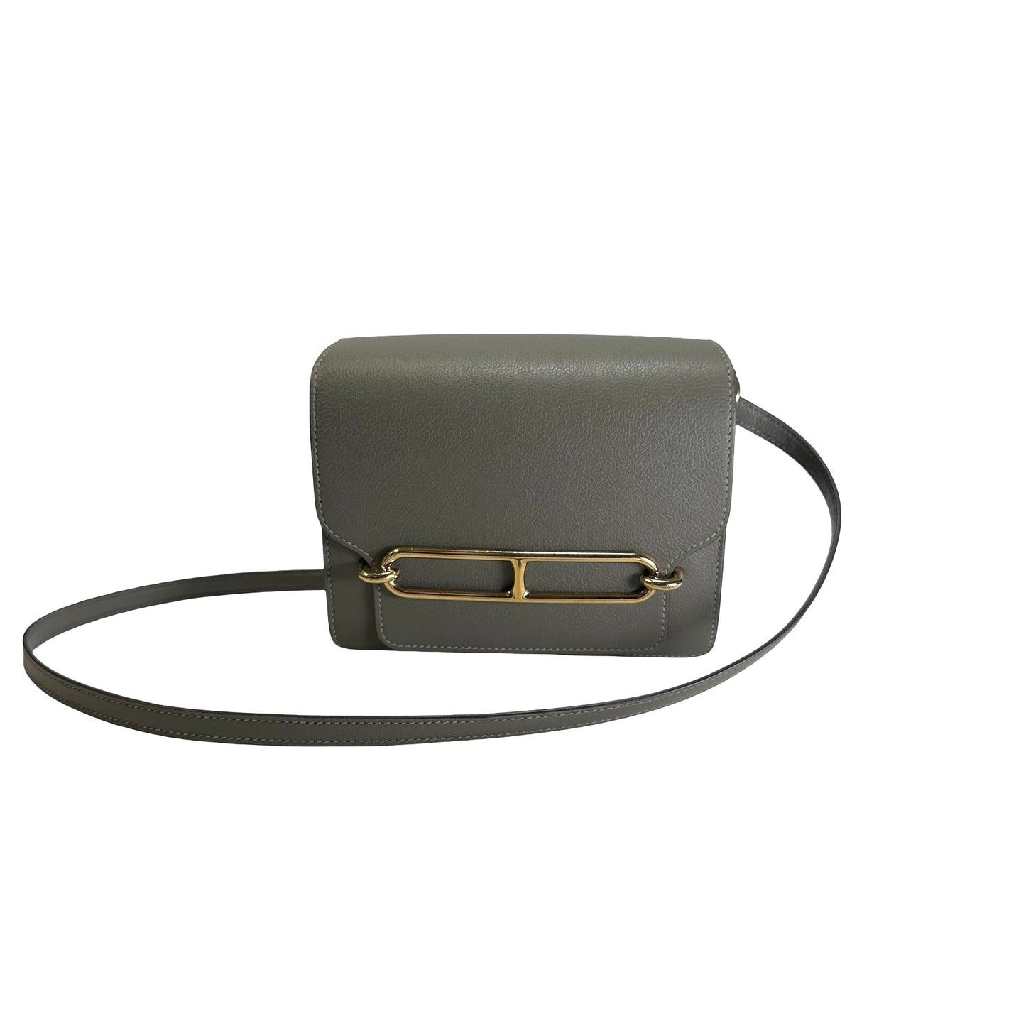 Used HERMES Leather Roulis Shoulder Bag Grey