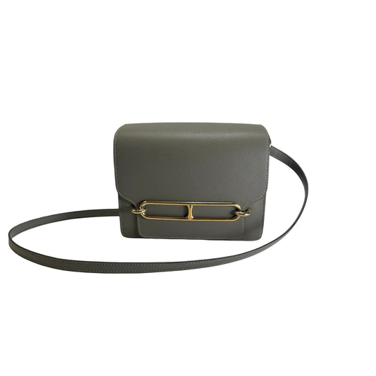 Used HERMES Leather Roulis Shoulder Bag Grey