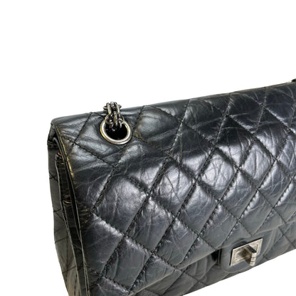 Used CHANEL Quilted Aged Calfskin 2.55 Medium Chain Shoulder Bag Black PHW