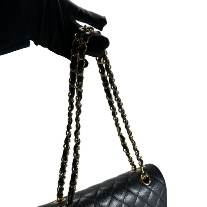 CHANEL Caviar Quilted CF23 Shoulder Bag Black Gold