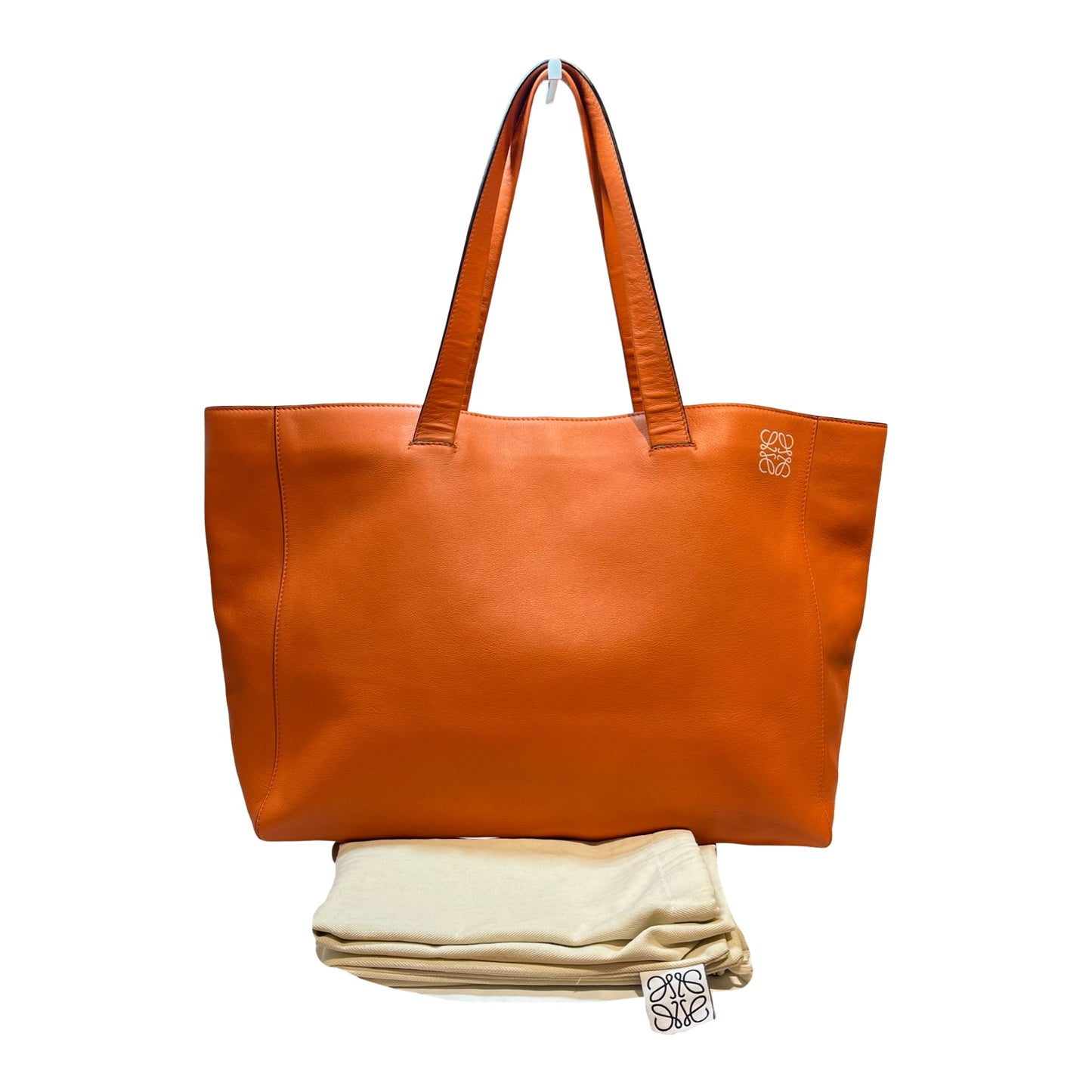 Used LOEWE Calfskin Leather Tote Bag Orange GHW