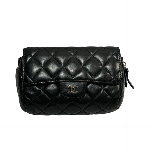 Used CHANEL Matelasse Lambskin Matelasse Pouch Black Burgundy