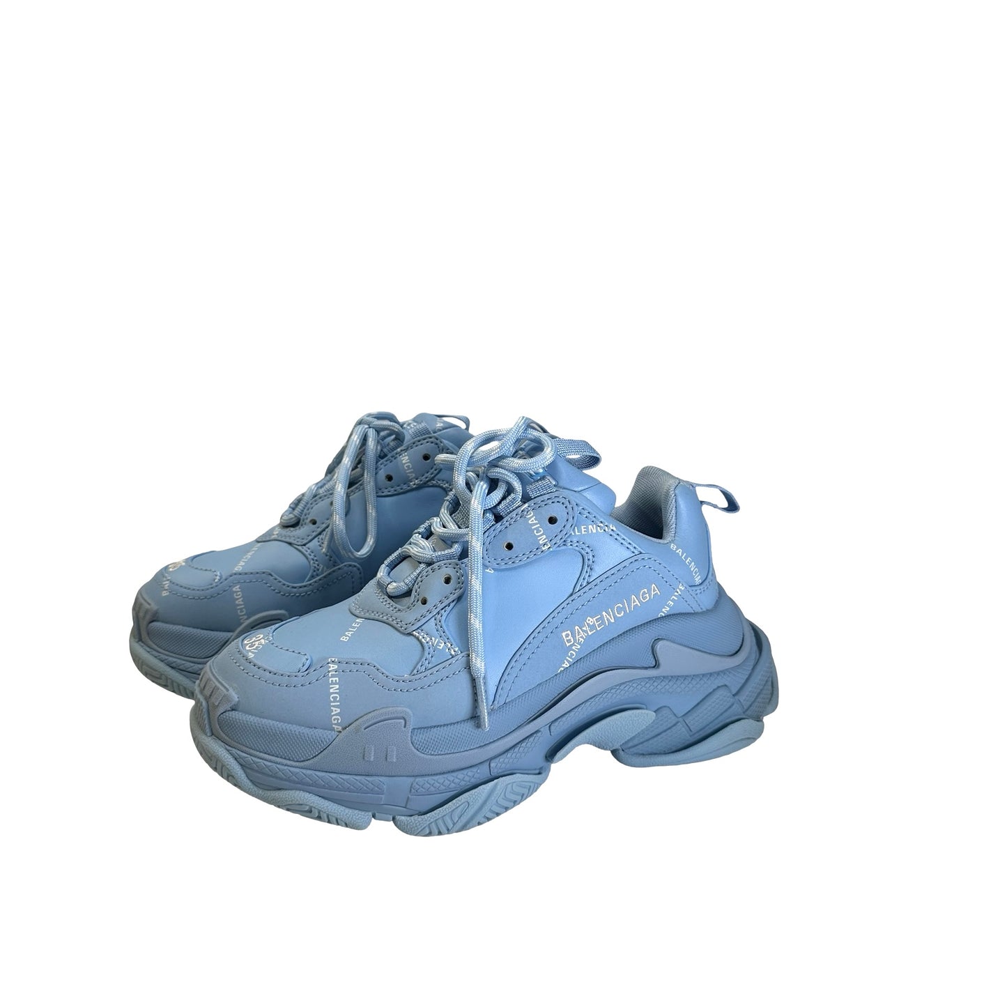 Used BALENCIAGA Logo Triple S Sneakers Light Blue