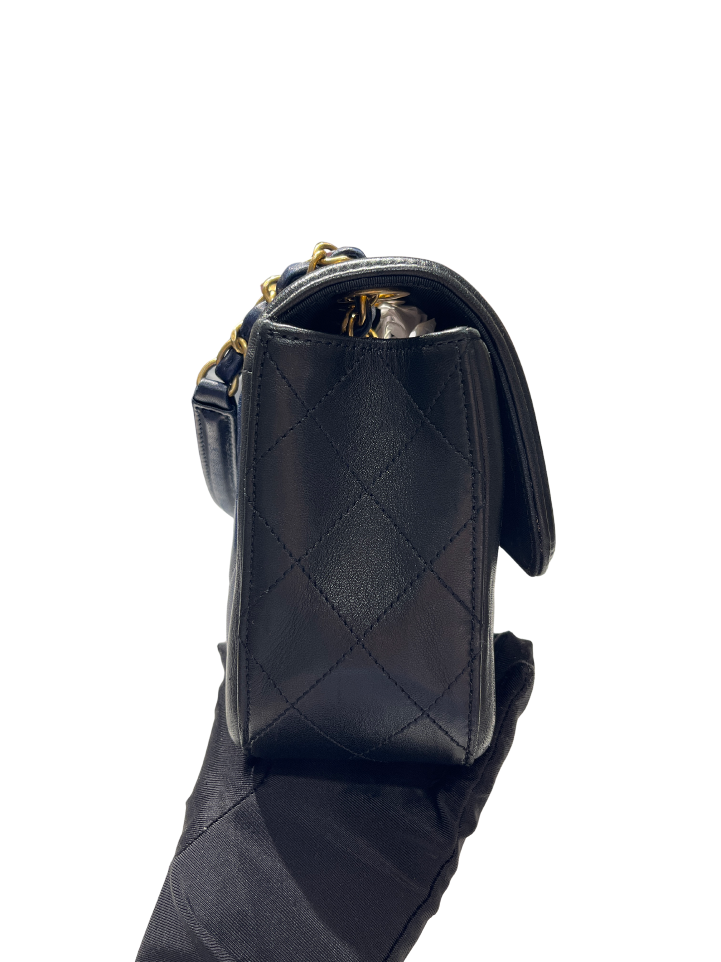 Used CHANEL Quilted Lambskin Quilted Boy Bag Chain Shoulder Bag Navy Blue Black