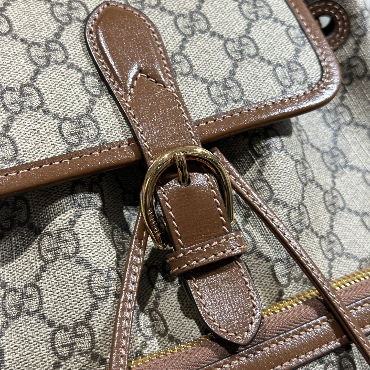 Used Gucci Canvas Gucci Monogram Backpack Backpack Beige Brown GHW